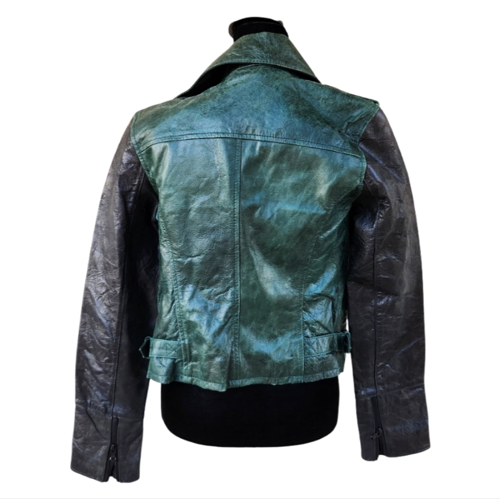 Levi's Real Leather Moto Jacket in Green & Black – Size XS - Picture 2 of 3